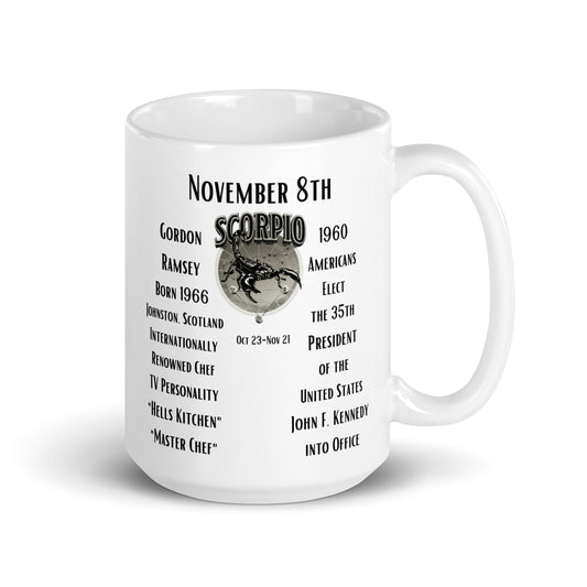 November 08th Birthday Mug - Gordon Ramsay & John F. Kennedy