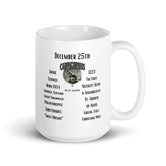 December 25th Birthday Mug - Annie Lennox & First Nativity Scene