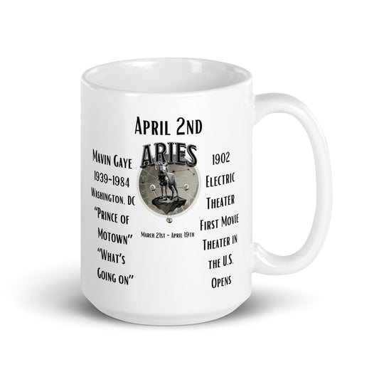 April 02nd Birthday Mug - Marvin Gaye & First U.S. Movie Theater