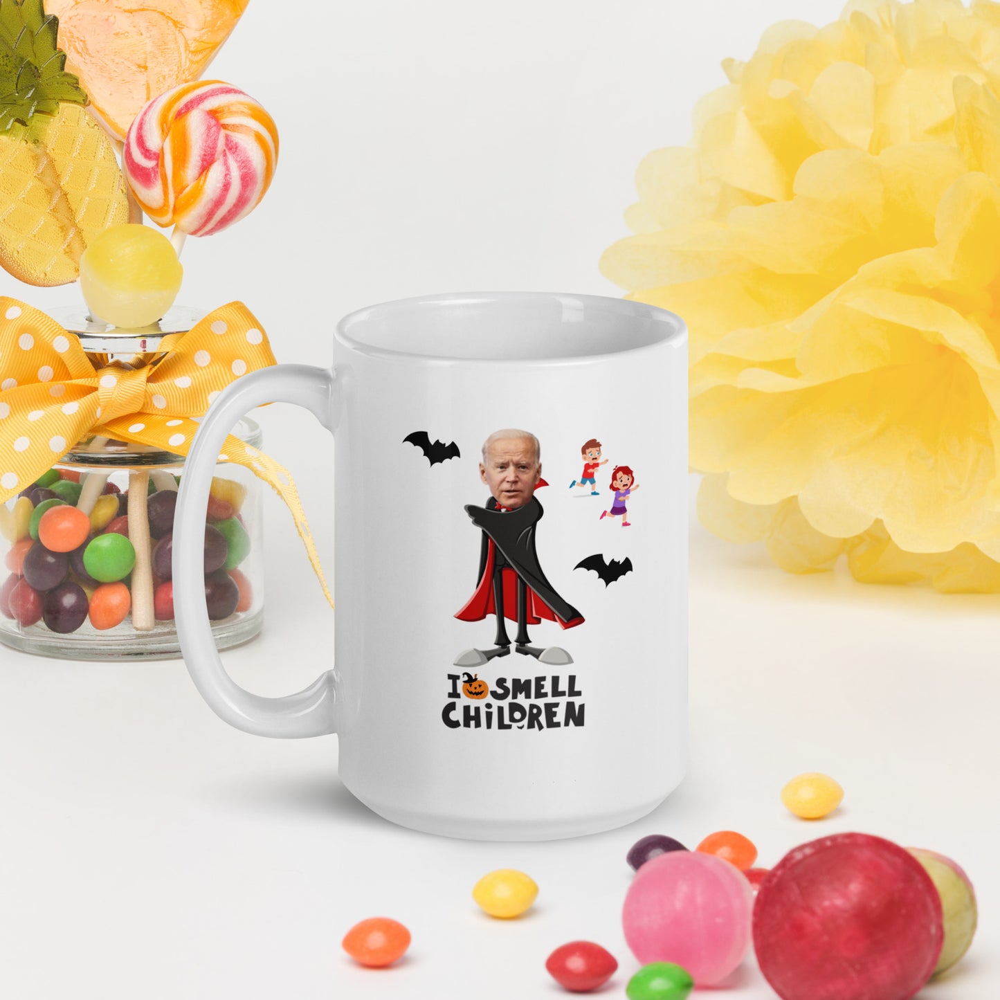Halloween #06 "I SMELL CHILDREN" White glossy mug